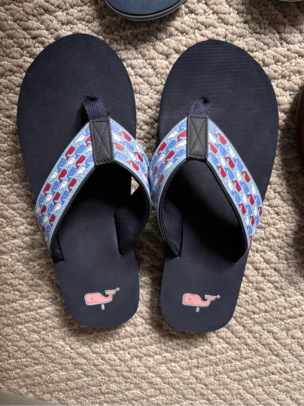 Youth Vineyard Vines Whale Print Navy Flip Flops